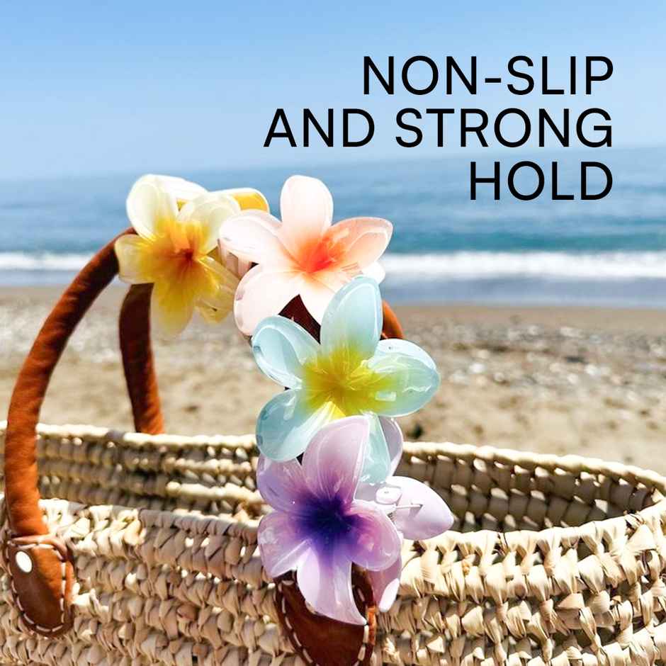 Gush Beauty Flower Hair Clutch/Clips/ Claw | Set of 3 | Pink, Yellow & Blue