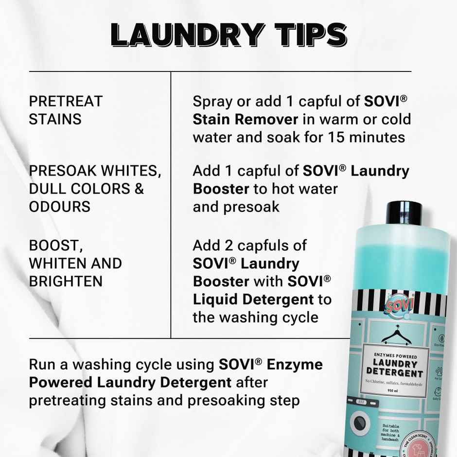 Sovi Enzyme Powered Liquid Detergent | Baby Safe | Stain Remover | Clean Scent