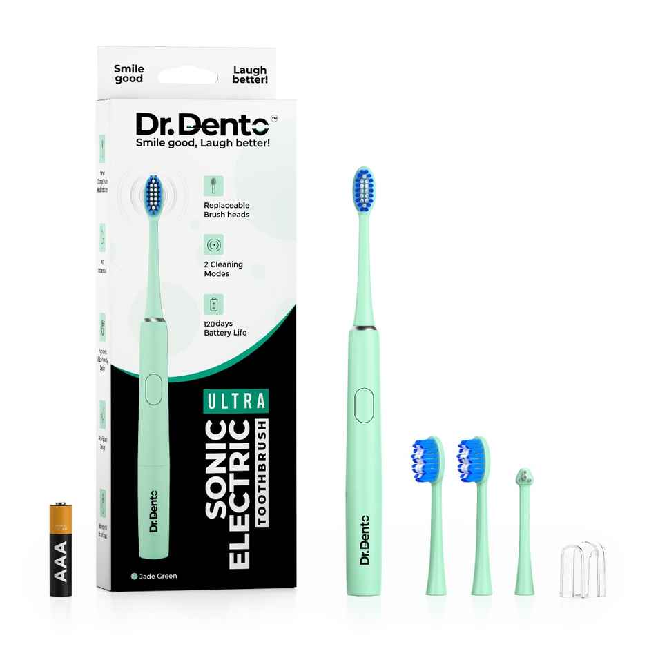 Dr.Dento Ultra Sonic Dual Mode Electric Toothbrush | 3 Brush Heads| 1 Yr Warranty - Jade Green