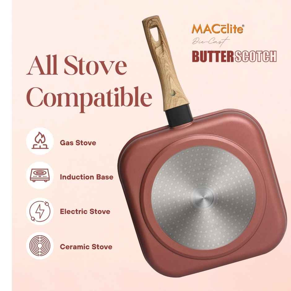 Macclite Non Stick PDC Granite+ Induction Base ButterScotch square grill pan 26 cm