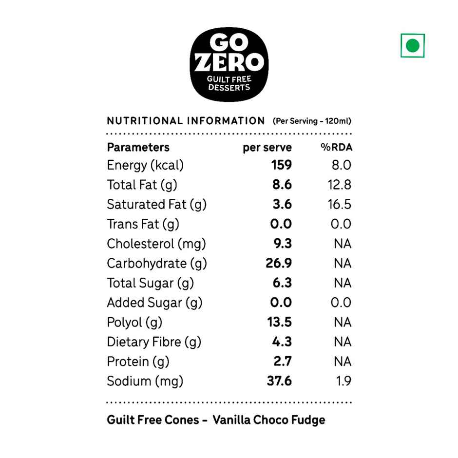 Go Zero Vanilla Choco Fudge | Ice Cream Cone