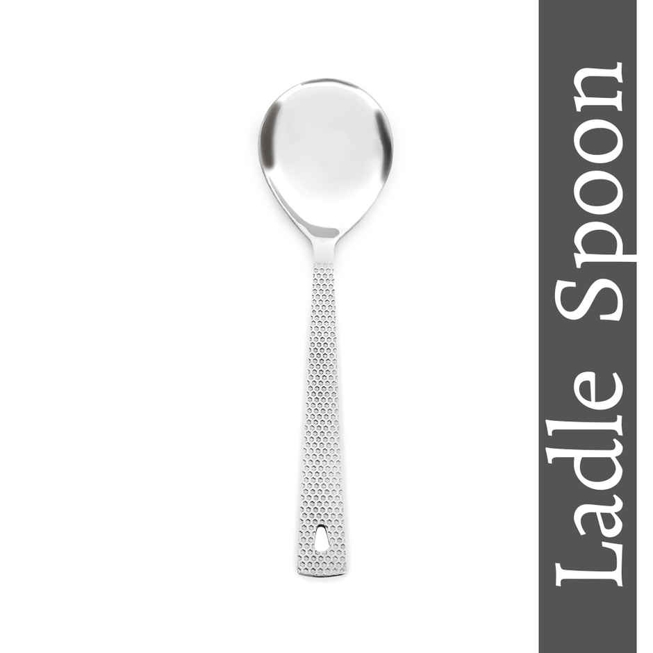 Stainless Steel Designer Serving Spoon Set | 1 Solid Ladle Spoon (Chamcha) (Round Shape) (13 Inch)