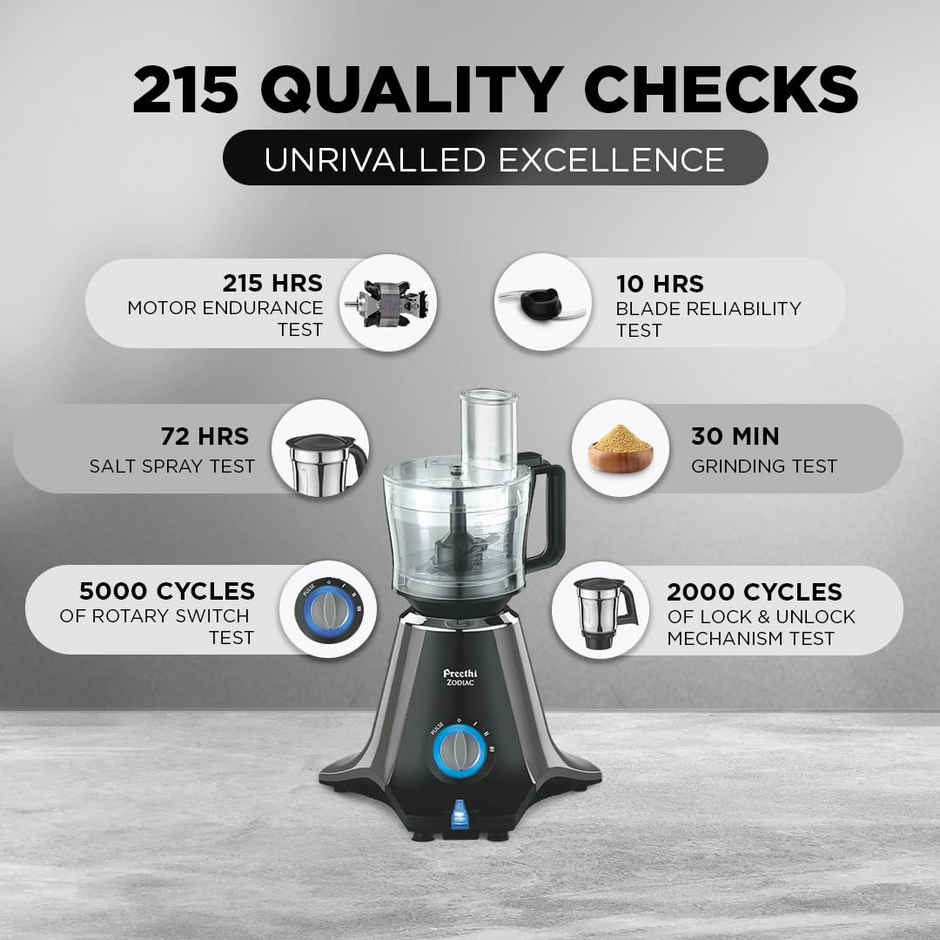 Preethi Zodiac Mixer Grinder For Kitchen | 750 Watt Mixie | 5 Jars - Black