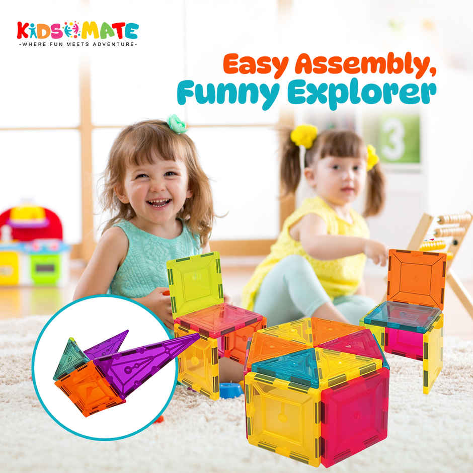 Kidsmate 16-Pcs Magnetic Tiles Set | Brain Boosting Fun & Educational STEM Learning Toy|Multicolour