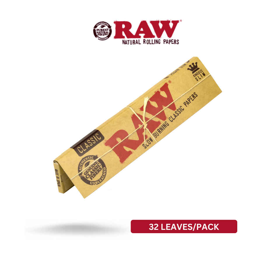 Raw Classic Rolling Paper King Size Slim - 32 Leaves/Pack (1pc) & Flik Non-Refilable Smart Lighters | Assorted (1pc) Combo