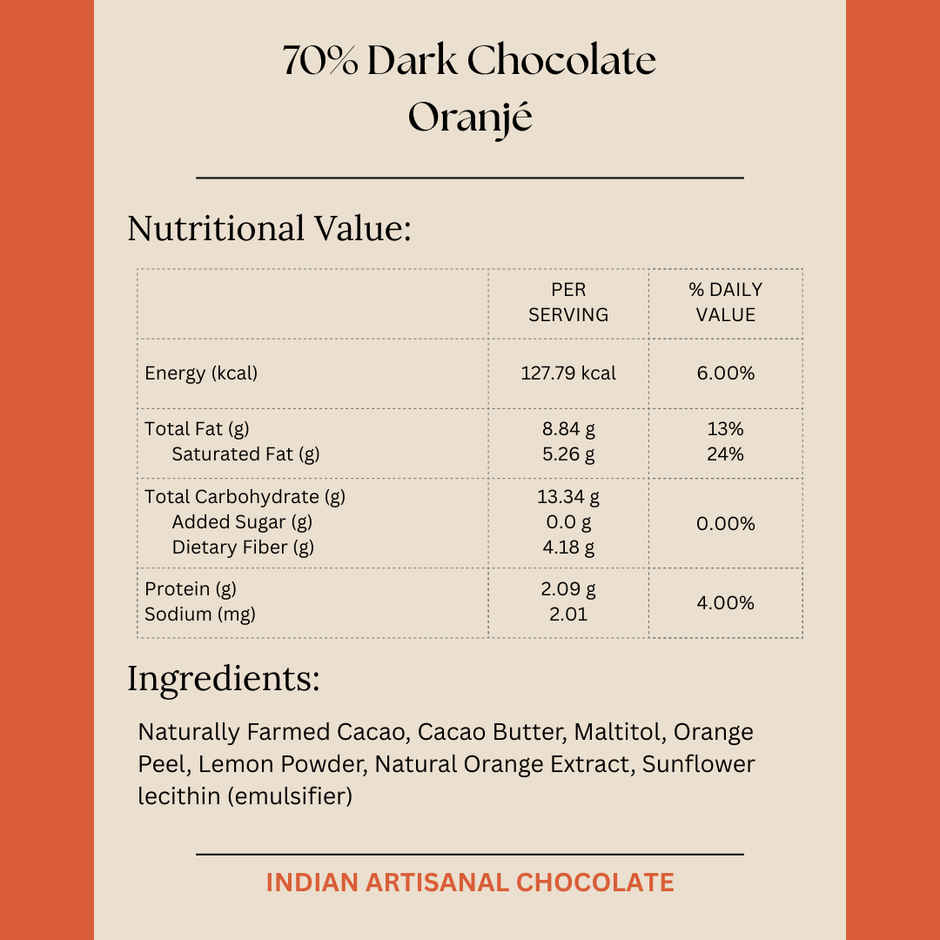 Darkins Sugar Free Dark Chocolate 70% Orange