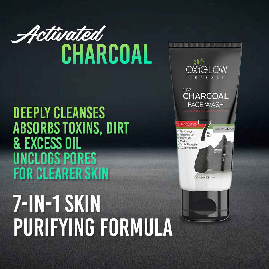 Oxyglow Herbals Charcoal Face Wash - Deep Exofilation | Removes Blackheads & Whiteheads