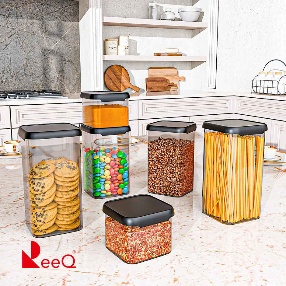 ReeQ Airtight Food Storage Container Set with Black Lid - 1.1 L