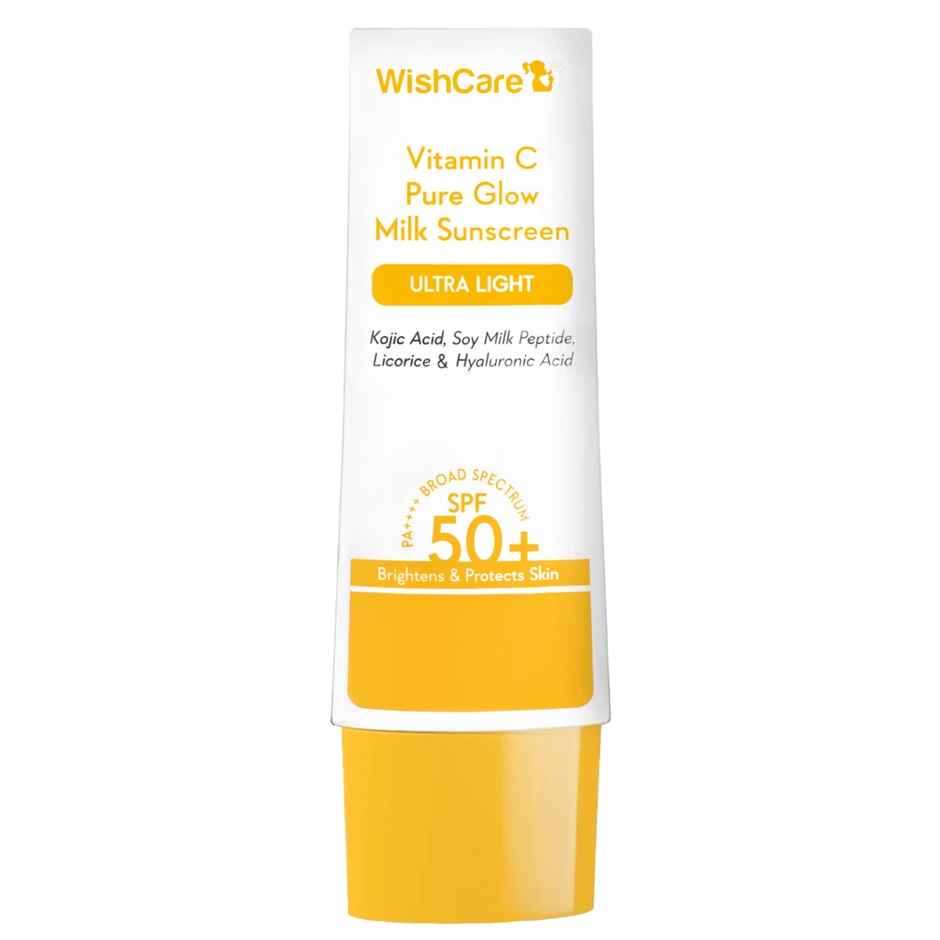 WishCare VitaminC Pure Glow Milk Sunscreen SPF 50 PA++++ In-Vivo Tested|Lightweight & No White Cast