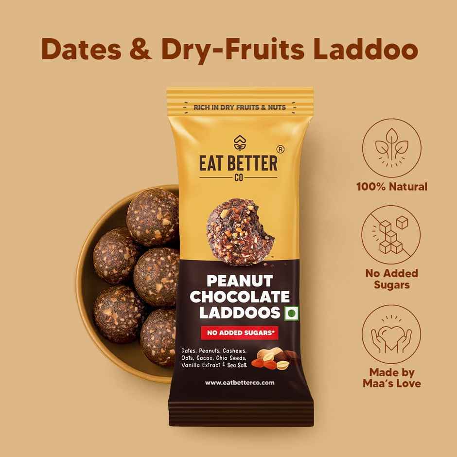 Eat Better Co Peanut & Chocolate Laddoos | No Added Sugar | High Protein, Truly Natural