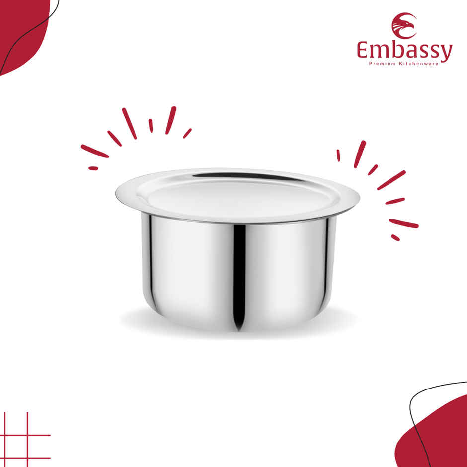 Embassy Plain Tope / Patila Set of 3, 1000/1300/1700 ml, Sizes10/11/12, Premium Stainless Steel