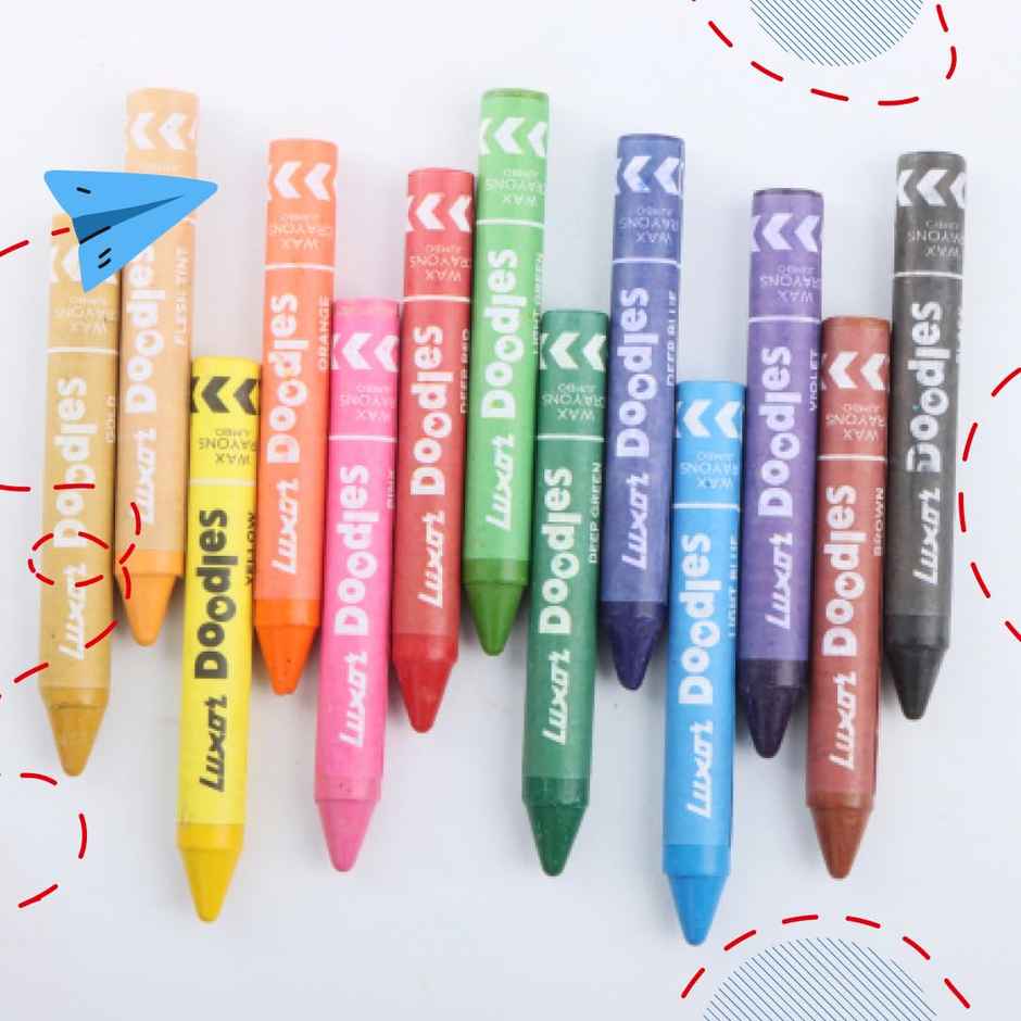 Luxor Doodles Jumbo Wax Crayons| 12 Assorted Shades| 1 Free Gold Crayon | Best For Young Artists