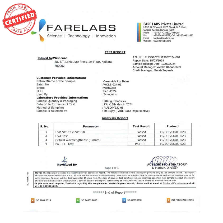 WishCare Tinted Ceramide Lip Balm SPF 50 PA+++|Niacinamide & Kojic Acid | Moisturizes & Brightens