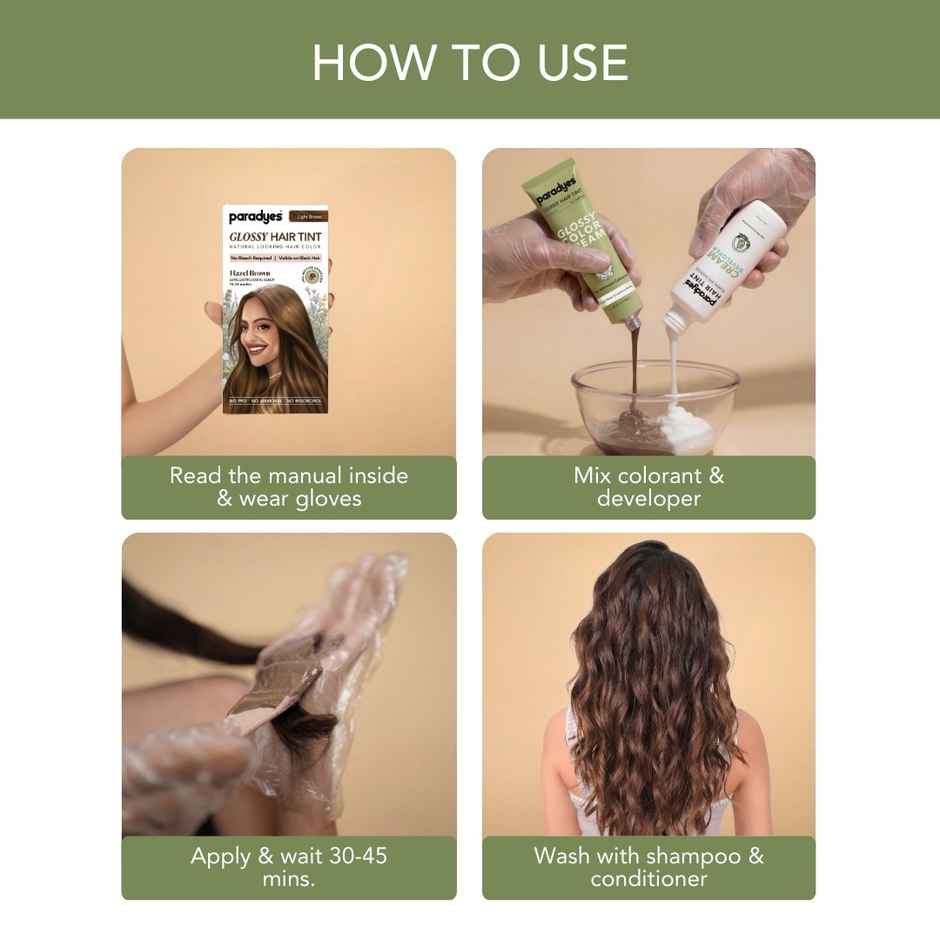 Paradyes No Bleach Hazel Brown Glossy Hair Tint, Ammonia-Free Formula - 5 Light Brown