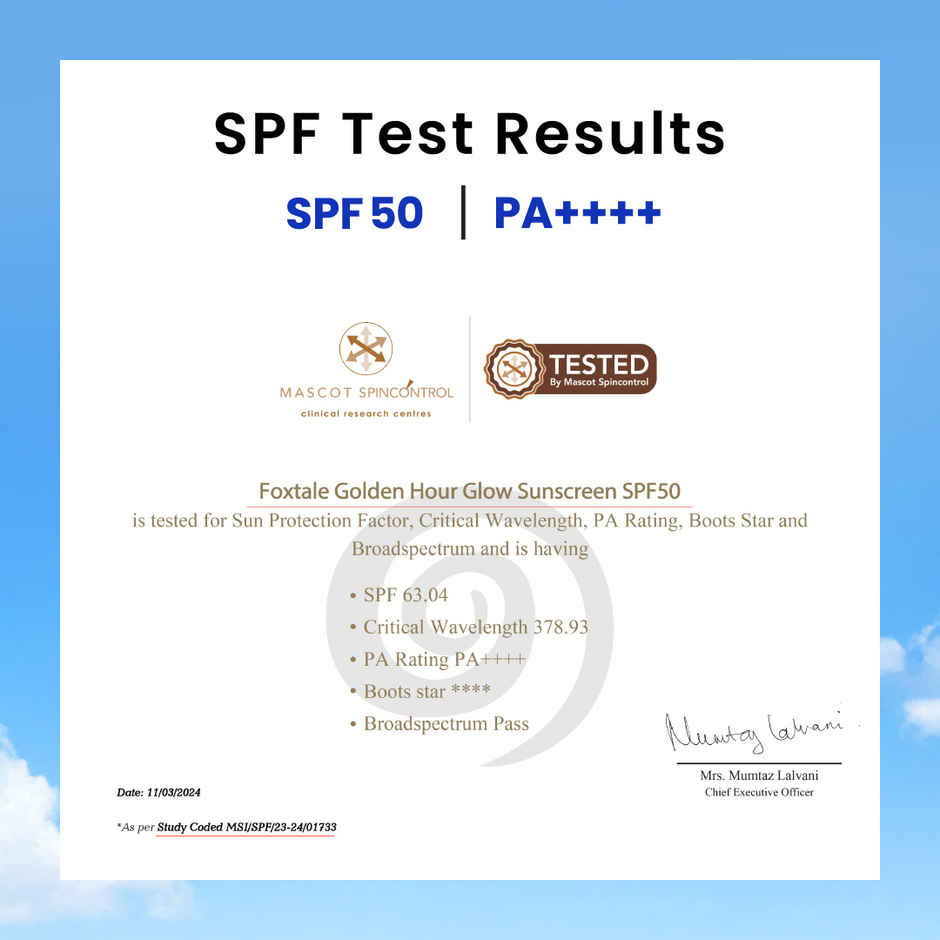 Foxtale Glow Sunscreen SPF50 PA++++ In-Vivo Tested