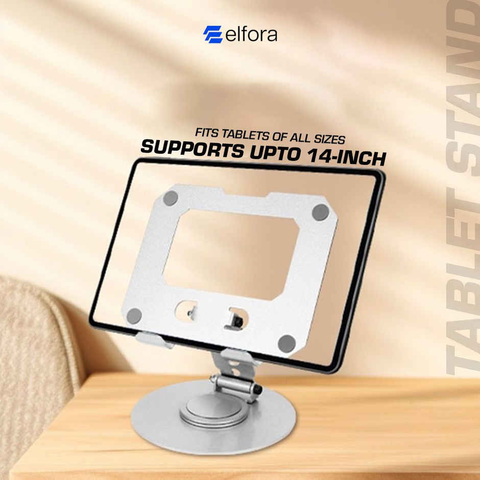 Elfora Heavy Metal Adjustable Tablet Stand Holder for iPad and Tablets | Sliver