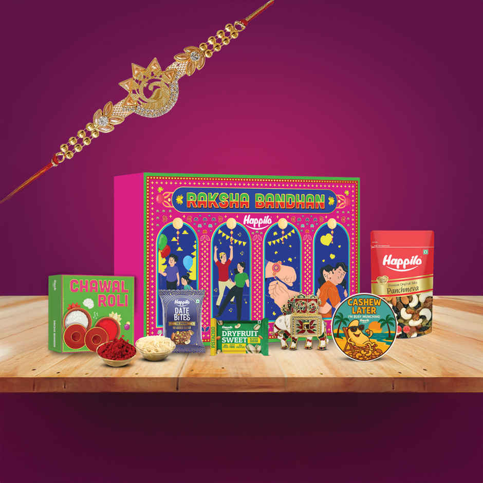 Happilo Premium Rakhi Gift Box for Brother|8 Inclusion|Roli Chawal with Designer Plate