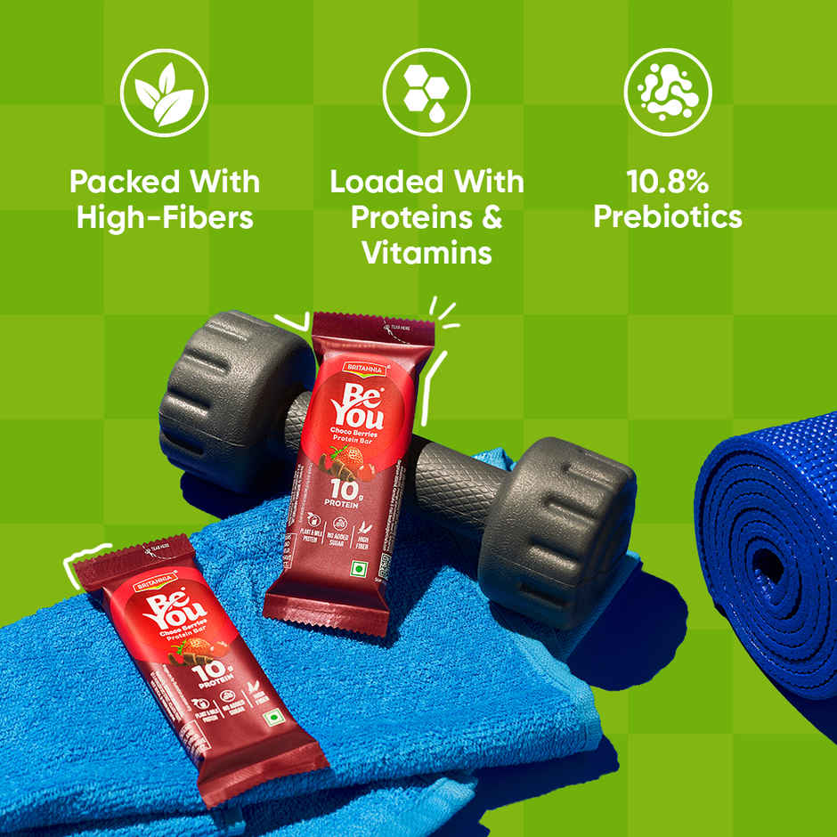 Britannia BeYou 10g Protein Bar Choco Berries| No Added Sugar| 10.8% Prebiotics| High Fibre