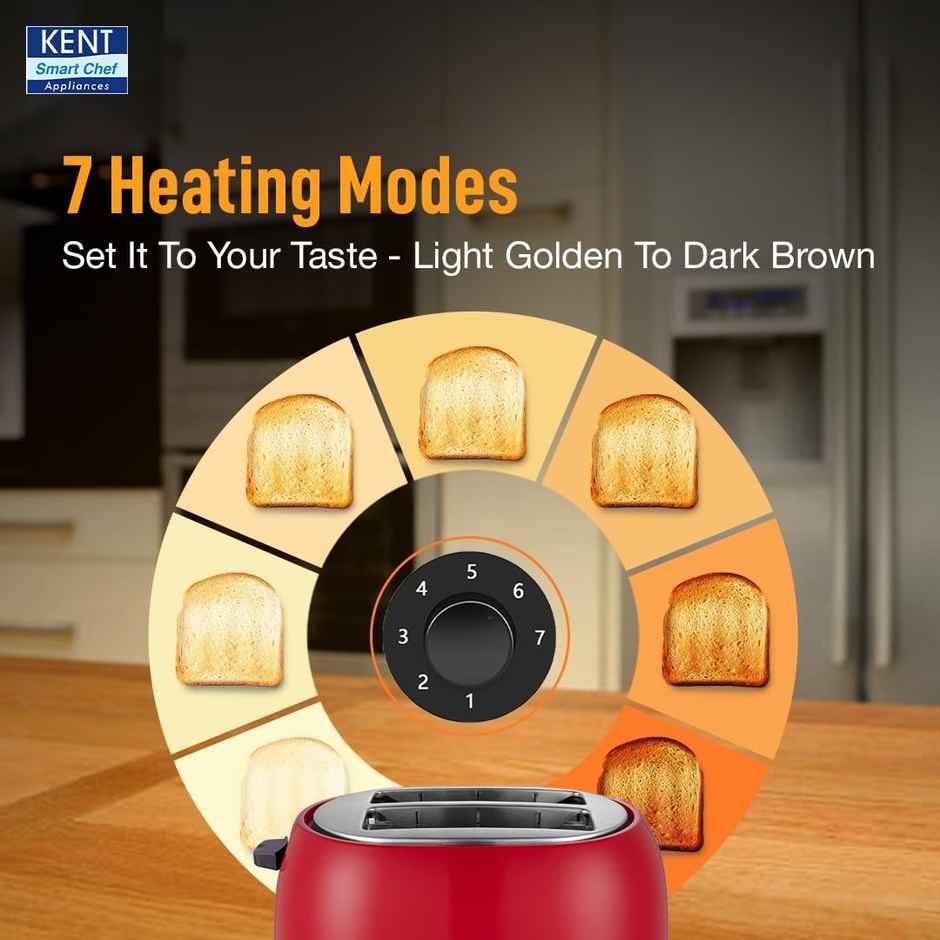 Kent Pop Up Toaster 850 Watts|2 Slice Automatic Pop Up|cool Touch Body - Red
