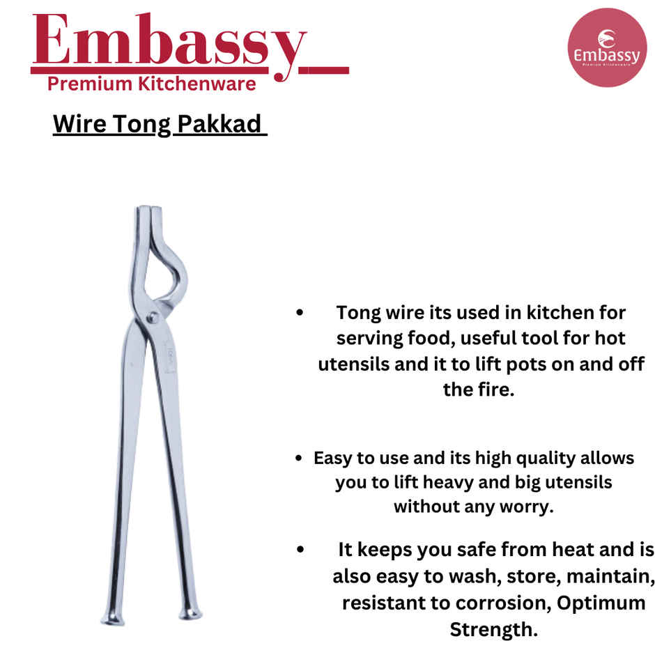 Embassy Pakkad / Tong, Size Big (Utensils Holder), Premium Stainless Steel