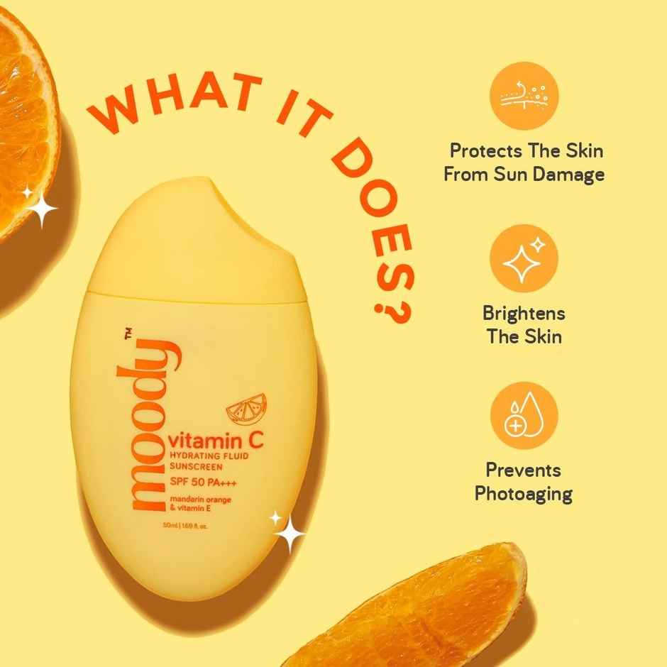Moody Vitamin C Hydrating Fluid Sunscreen SPF 50 Pa +++ Mandarin Orange & Vitamin E (50 Ml)