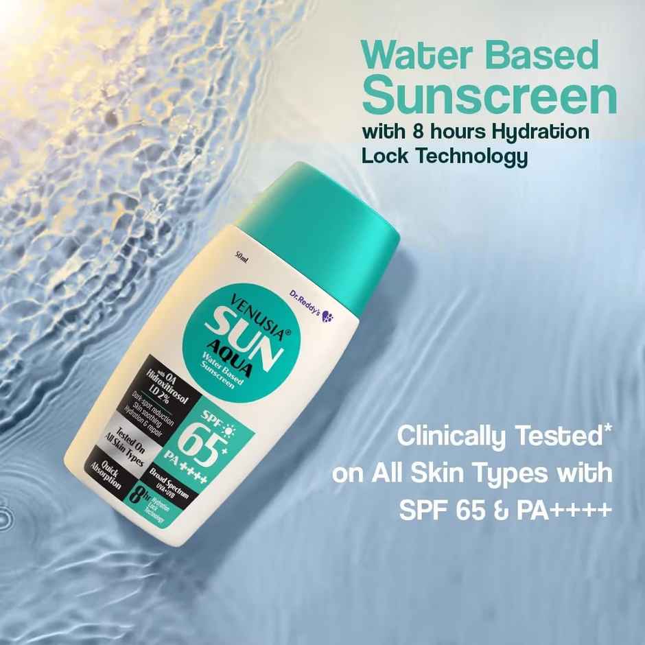 Venusia Water Based Sunscreen | 8Hrs Hydration Lock | UVA-B Protection | No White Cast