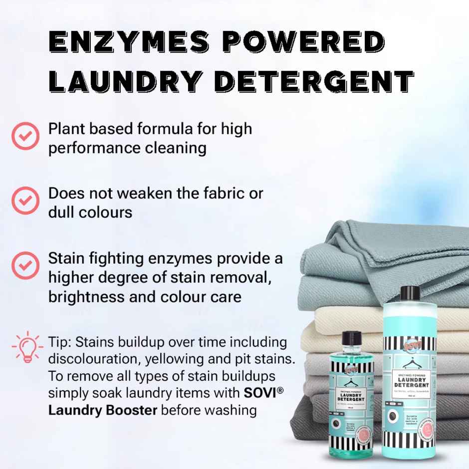 Sovi Enzyme Powered Liquid Detergent | Baby Safe | Stain Remover | Clean Scent