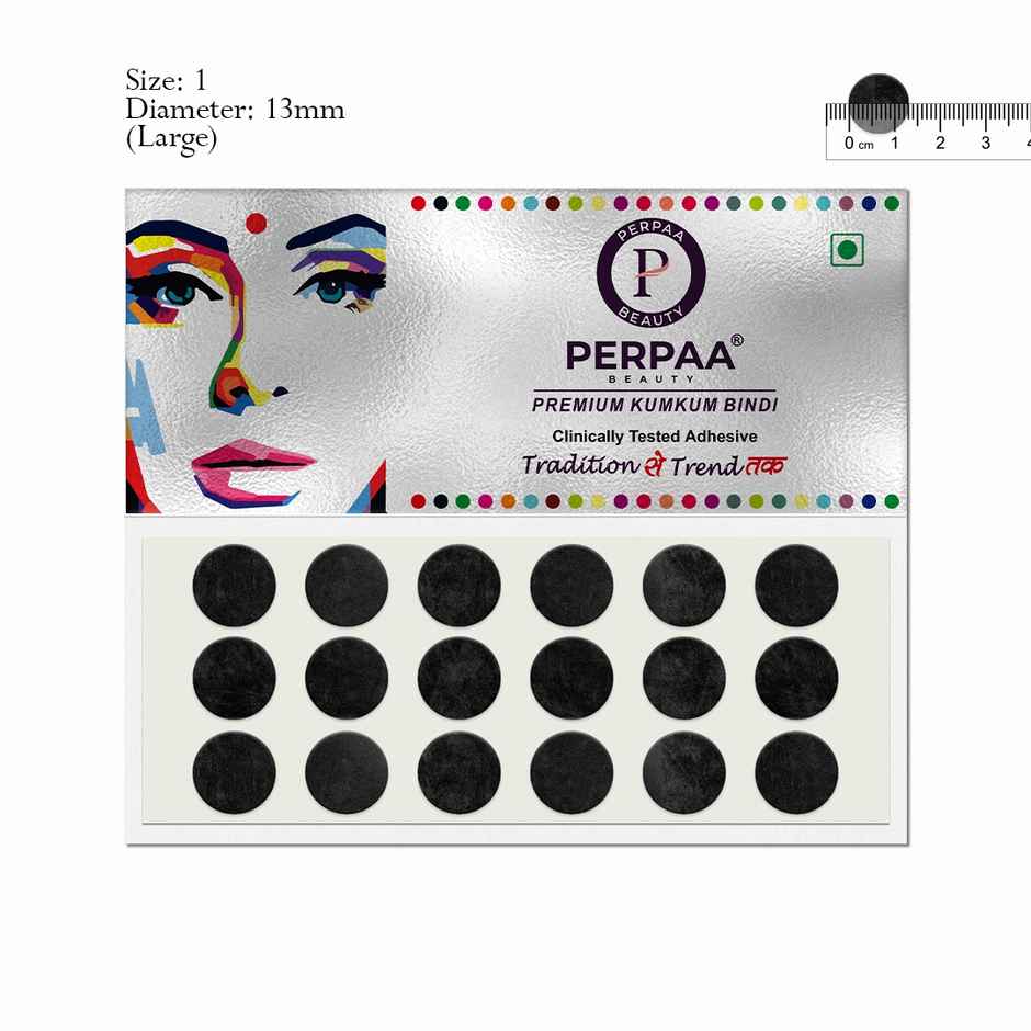 PERPAA Black Bindi | 1 Flap | Size 1 Diameter 13 mm | Round Kumkum Bindi for women