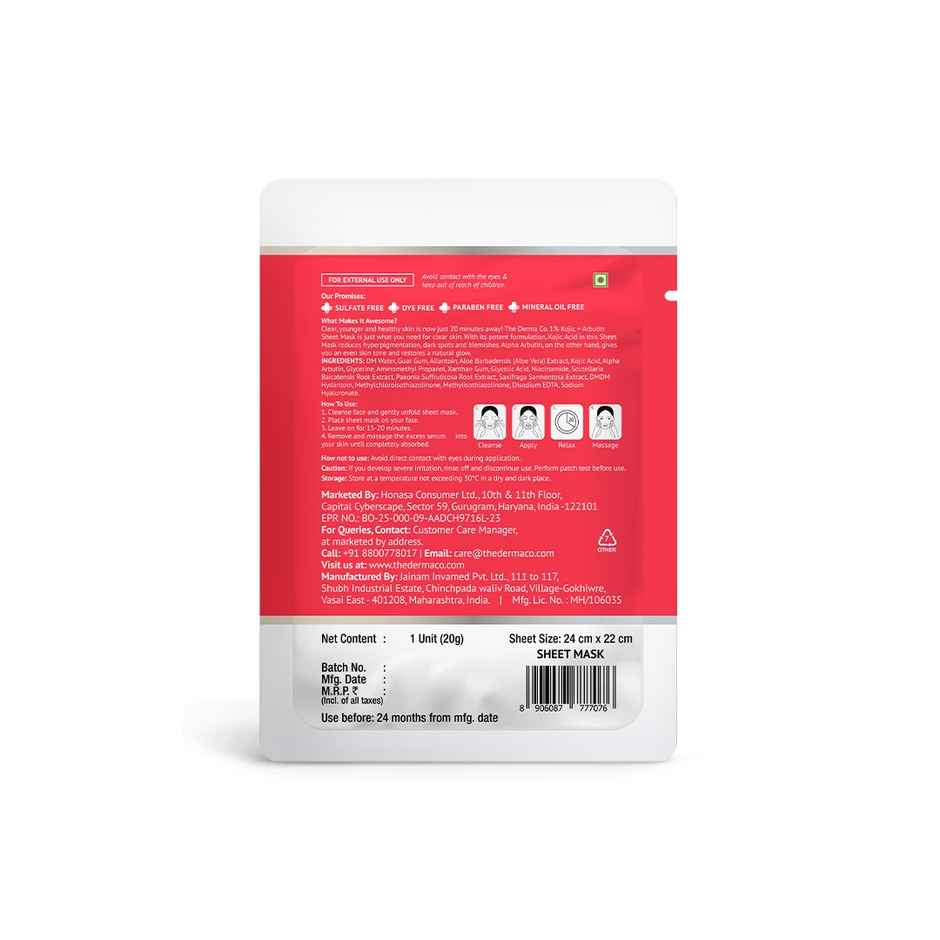 The Derma Co 1% Kojic Acid + Arbutin Face Serum Sheet Mask