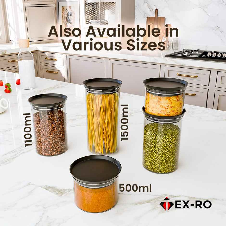 Tex-Ro Plastic Round Push Grocery Container for Kitchen Organizer - 1500 ml | Pack of 6