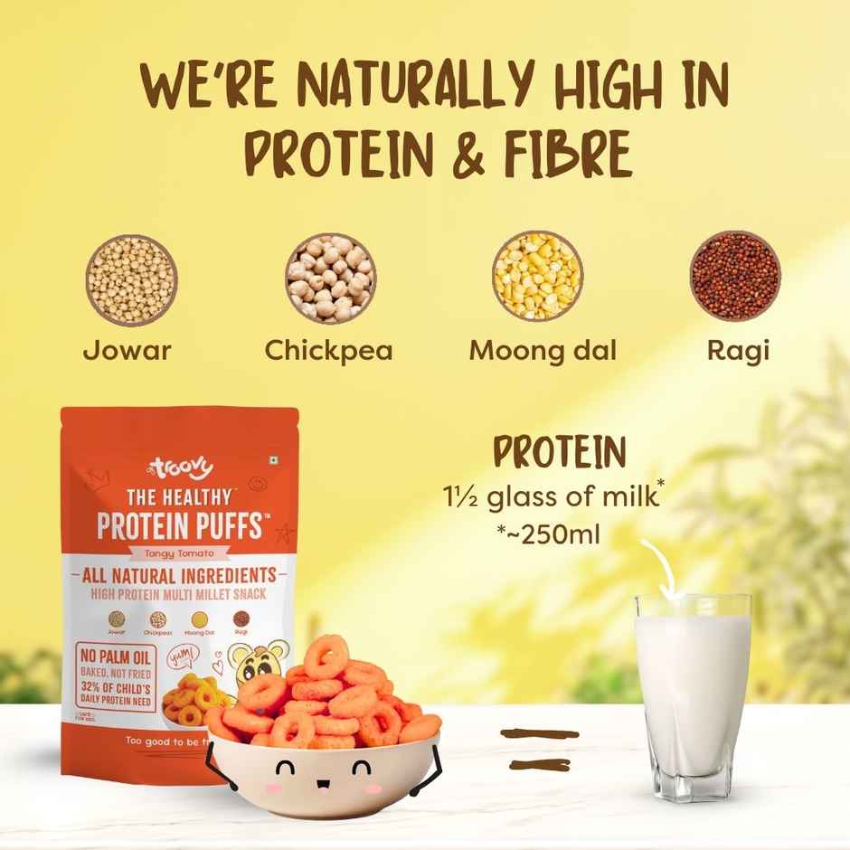 Troovy High Protein Tangy Tomato Puffs | No Palm Oil, No Chemicals