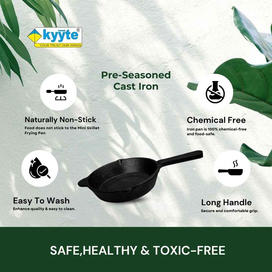 Kyyte Cast Iron Pre Seasoned Mini Skillet/ Frying Pan 16cm Dia Long Handle