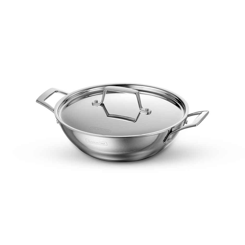 Tramontina Aeion Triply Kadai | 24 cm | Stainless Steel Lid | Induction Compatible