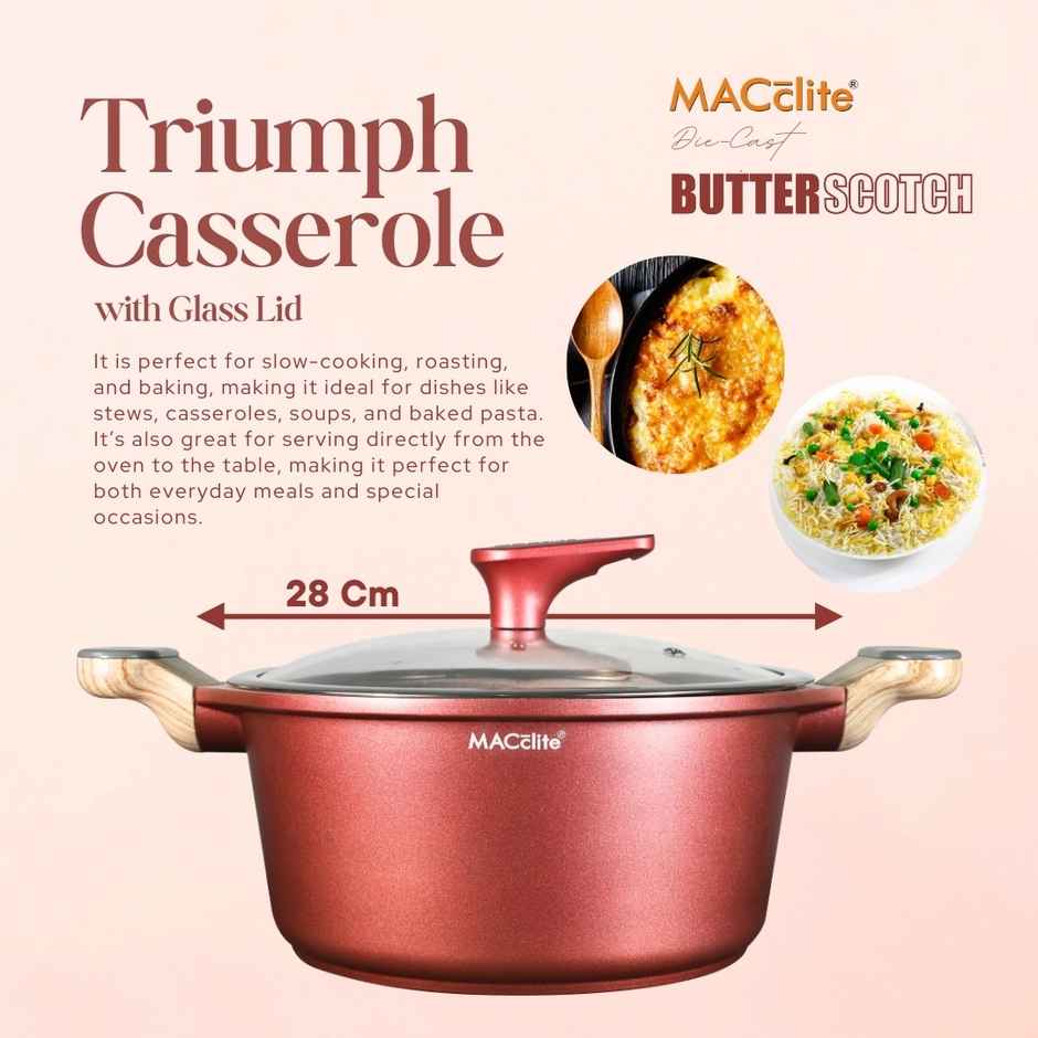 Macclite Non-Stick Casserole | 28 cm | Glass Lid | Induction Compatible