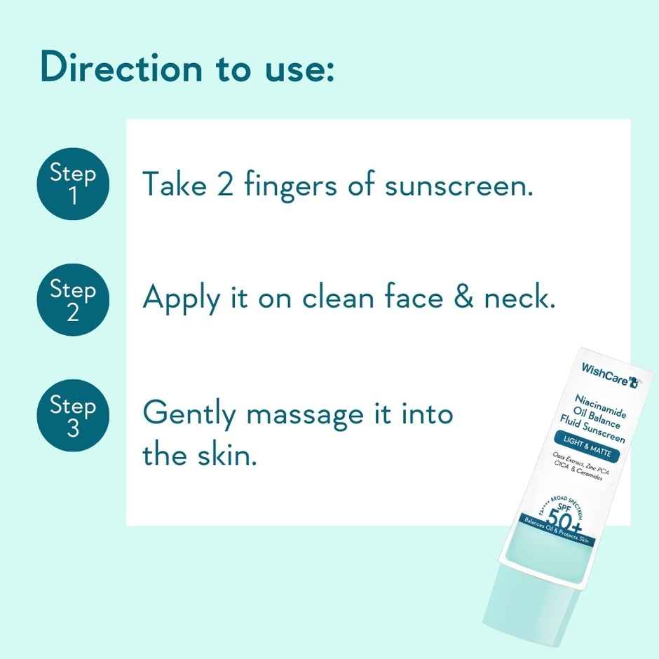 WishCare Niacinamide Oil Balance Fluid Sunscreen SPF 50 PA++++ |In-Vivo Tested|8hrs+ SPF Protection