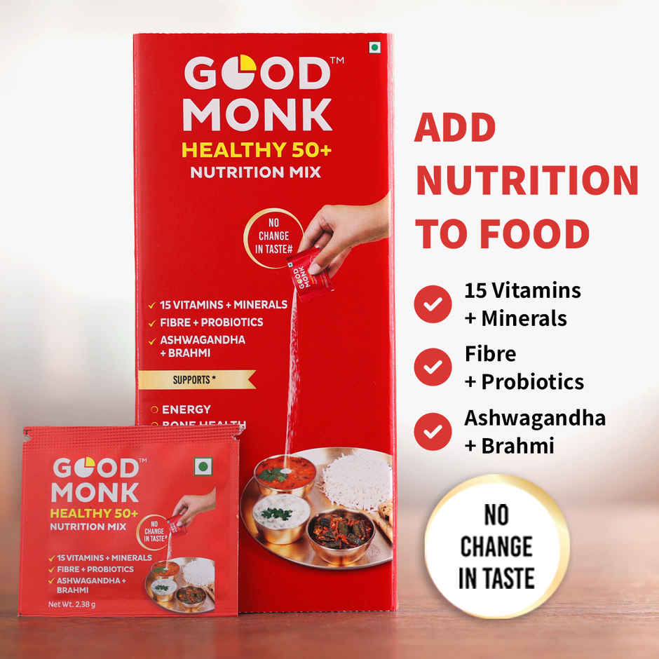Good Monk 50+ Vitamin&Probiotic Mix | Boosts Energy | Bone & Gut Health | For Age 50+ | 30 Sachets