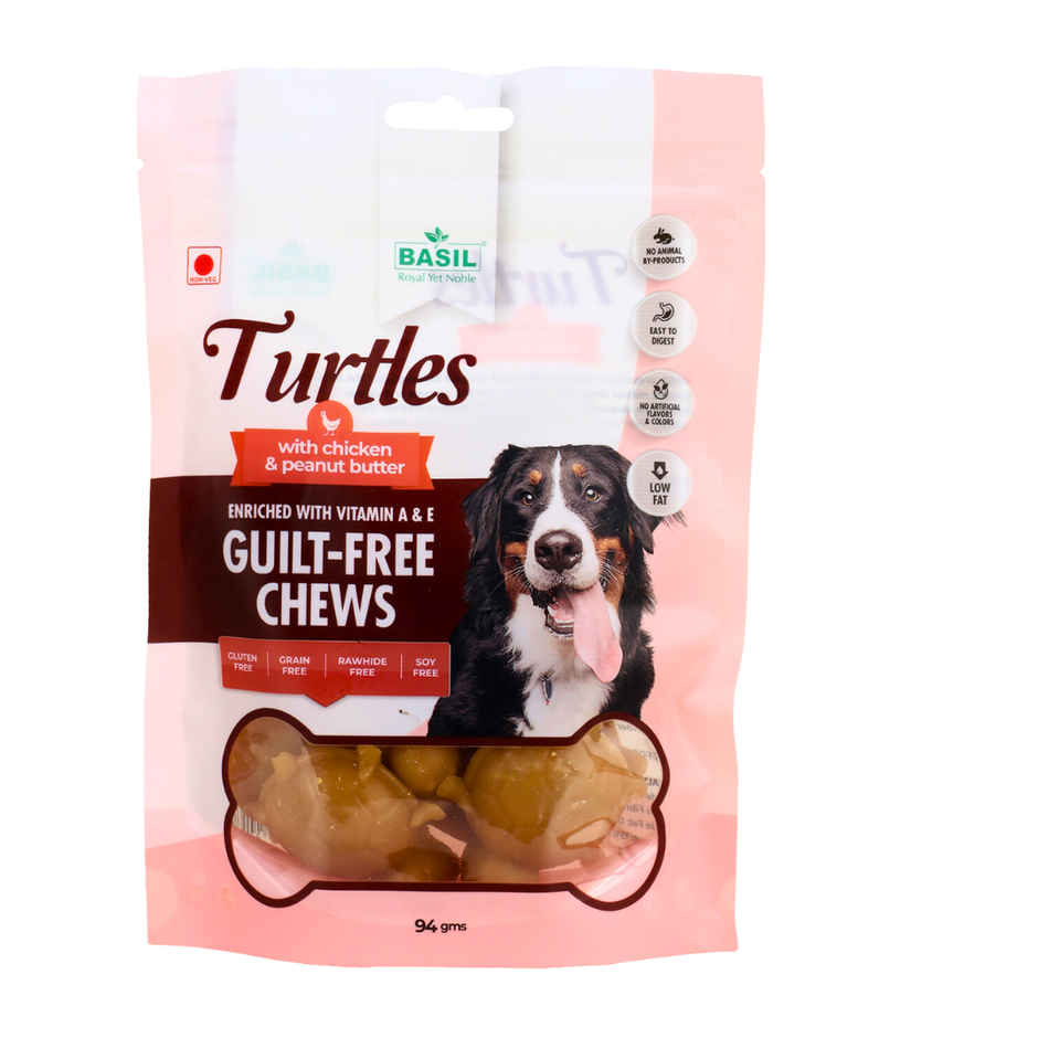 Basil Gluten Free Turtle Treat with Peanut Butter & Chicken | Rawhide-Free Dog Chew