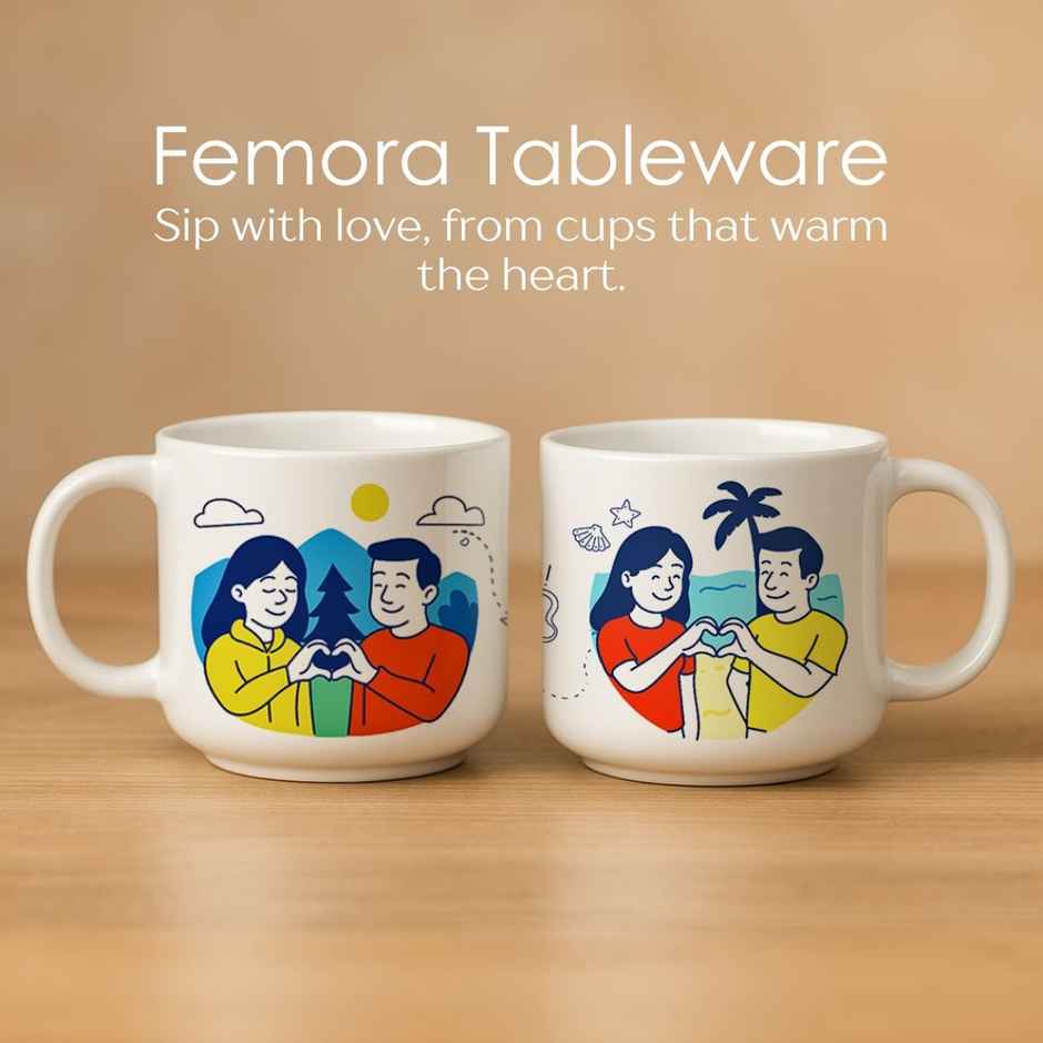 Femora Travel Nights Ceramic Couple Mug Perfect for Gifting - 350 ml