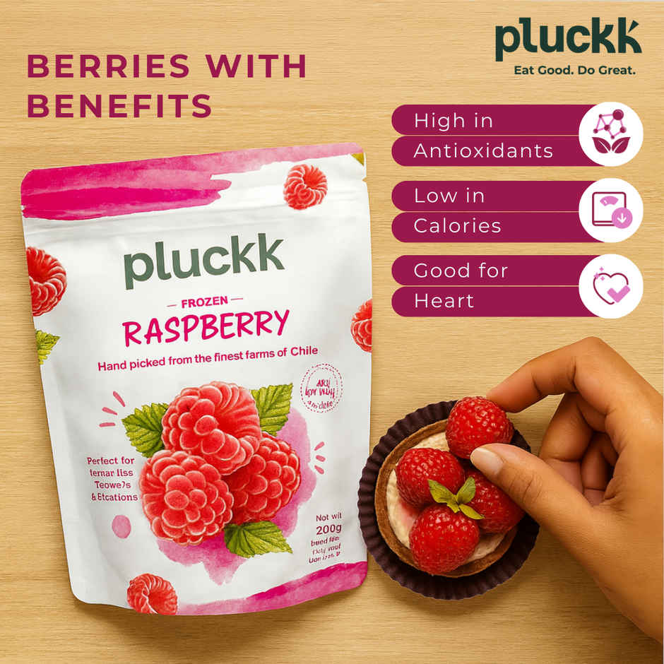 Pluckk Fresh Frozen Imported Raspberry | Natural | Non GMO | Rich in Vitamin C | Healthy Snack