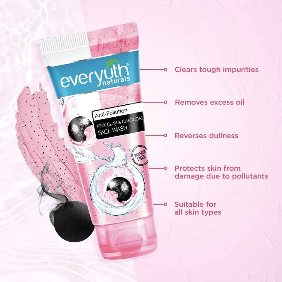 Everyuth Naturals Anti Pollution Pink Clay & Charcoal Face Wash | For all skin types (Oily/ Dry)