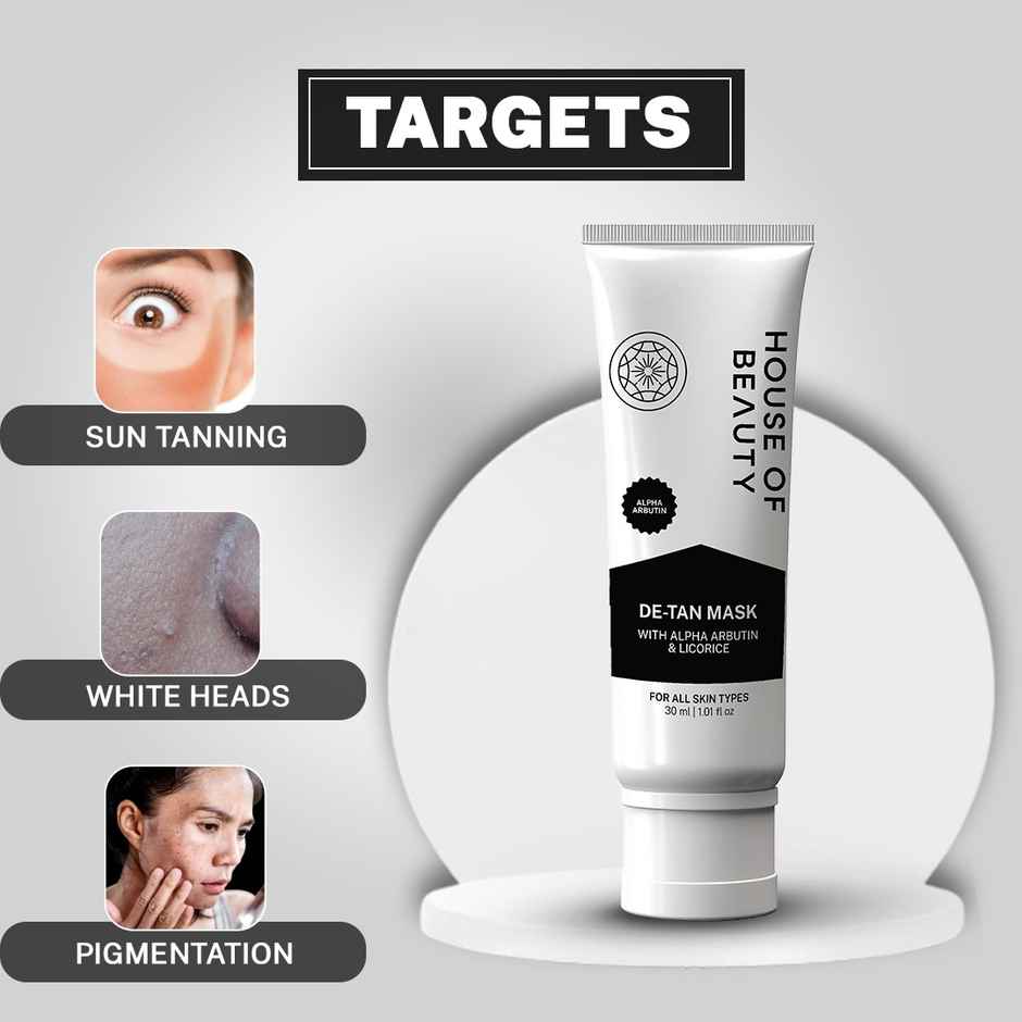 House Of Beauty De-Tan Mask For Tanning, Uneven Skin & Brown Spot Reduction W/T Arbutin