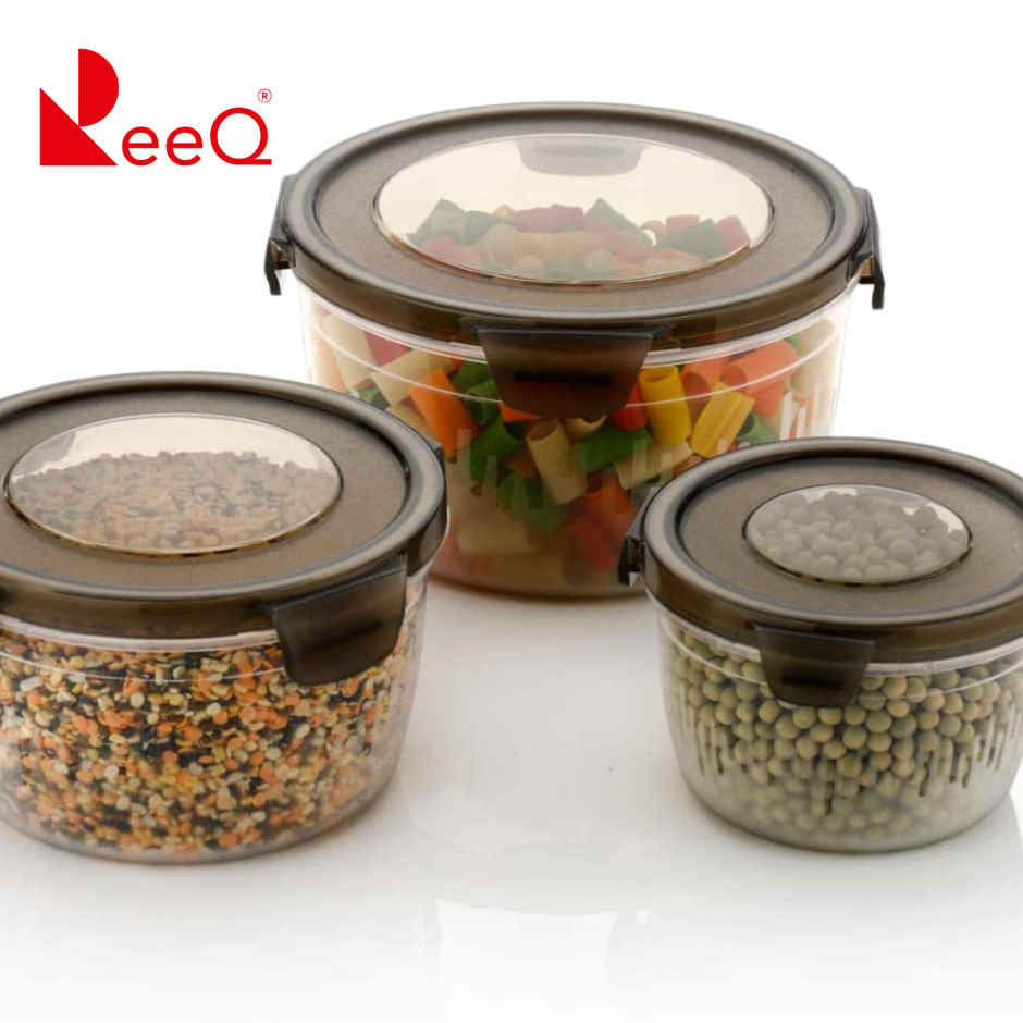 ReeQ Premium Round Plastic Container Set | 1.8 L + 1.2 L + 600 ml