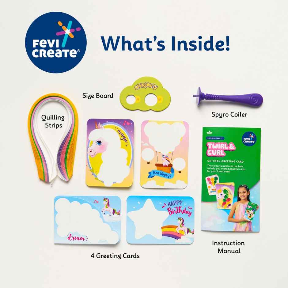 Fevicreate Build-n-Create Twirl & Curl Unicorn Greeting Colourful Cards Kit Quilling Art | 5+ years