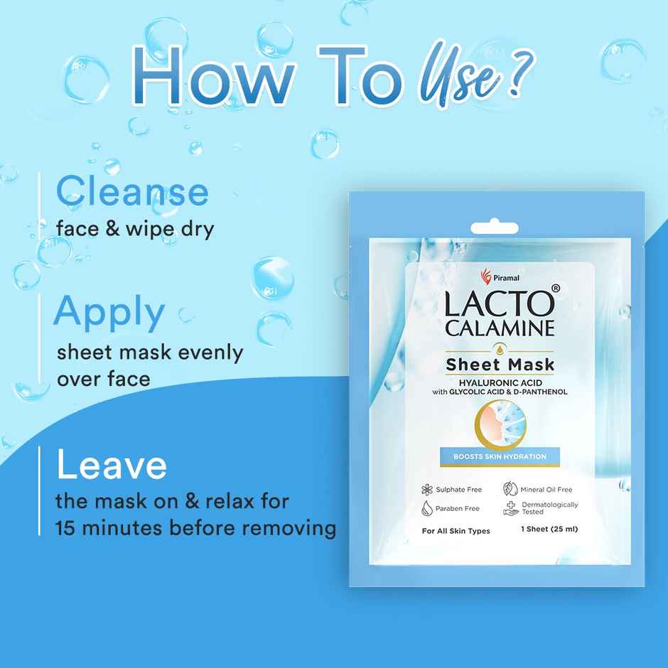 Lacto Calamine Hyaluronic Acid Face Sheet Mask for Intense Hydration, Refreshing, Plumpy & Dewy Skin