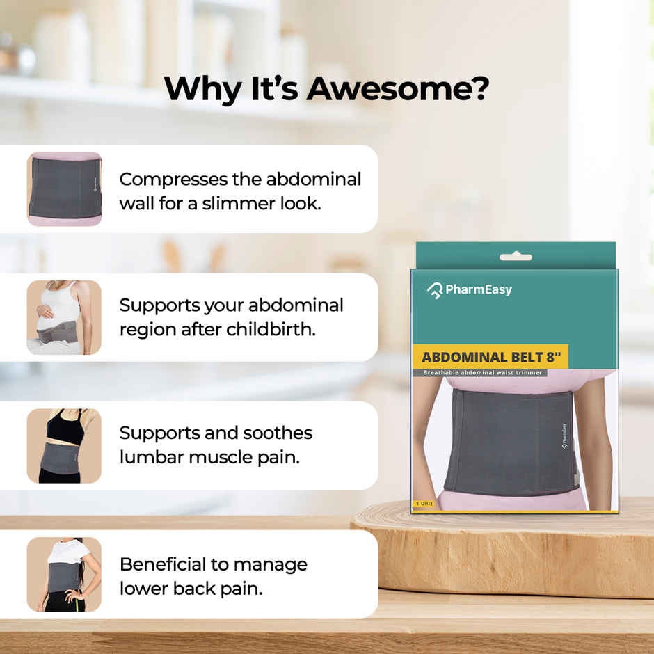 Pharmeasy Abdominal Binder 8 - Supports Your Back - Compresses Abdomen For Slimmer Look - Universal