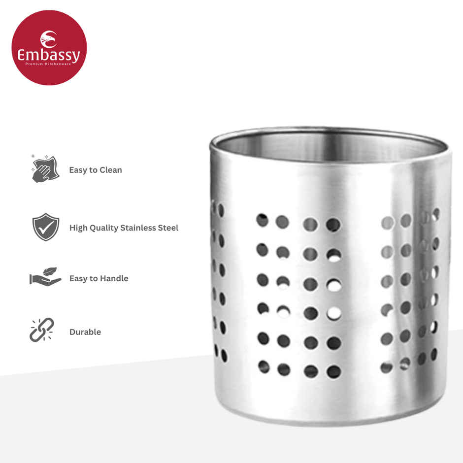 Embassy Premium Cutlery Stand / Stationary Holder, 3-Pcs (8,9,10 Cms) Matte Finish, Stainless Steel