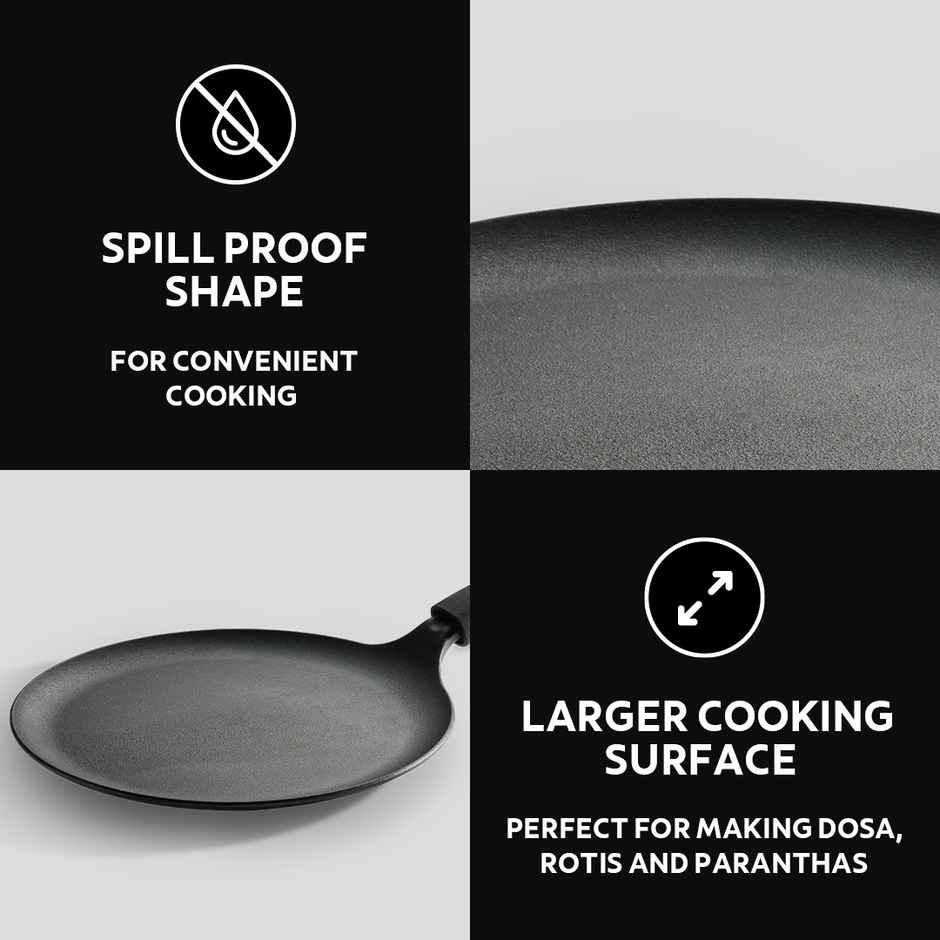 Tramontina Titanex 28 cm Pre-Seasoned Cast Iron Dosa Tawa Non-Toxic, Induction Compatible, Heat-Resistant Non-Slip Grip, Natural Stone Finish, Raised Side for Spill-Free Cooking, Long Heat Retention