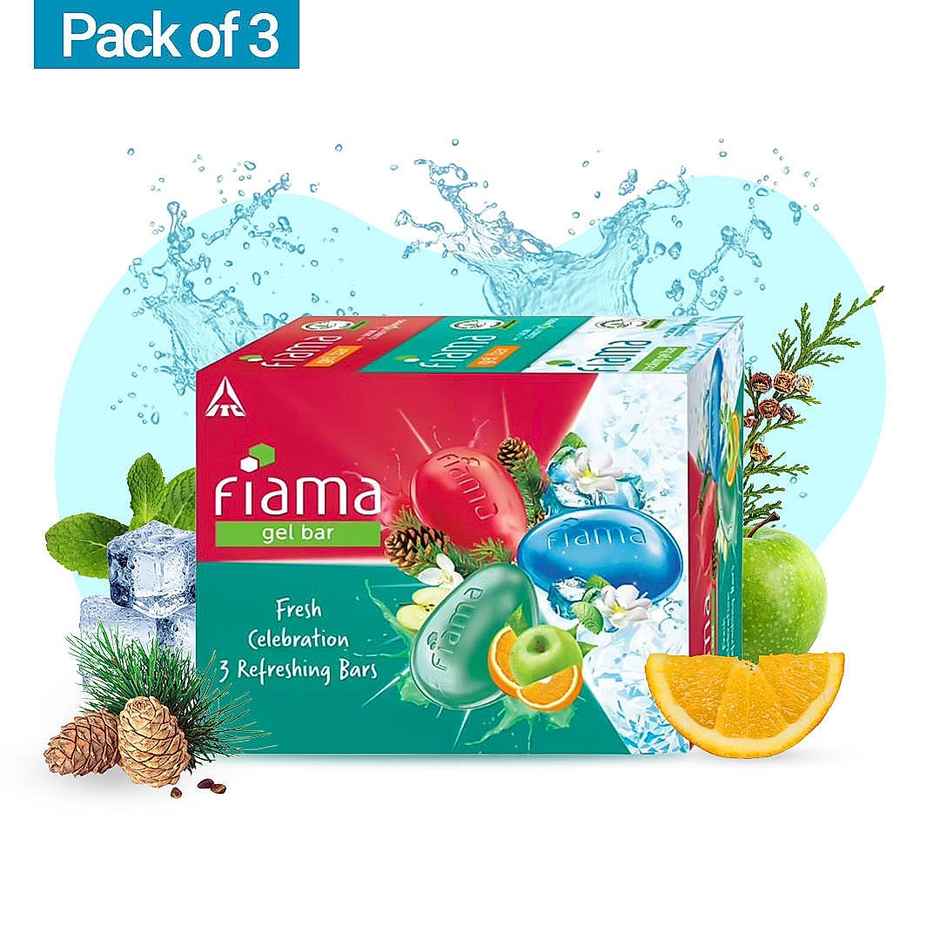 Fiama Gel Bathing Bar Fresh Celebration pack, with 3 Unique Gel Bars, for Moisturized Skin