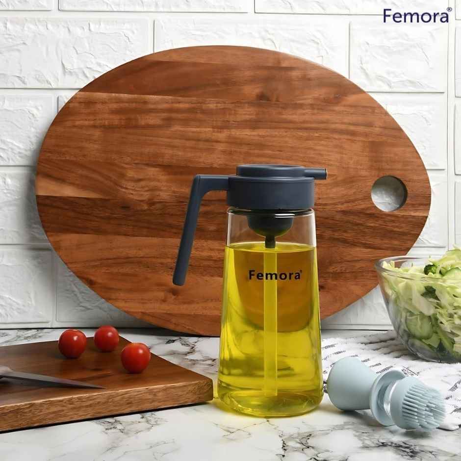 Femora Glass Oil Dispenser Bottle With Silicone Brush & Dropper 550 ml - Multicolor