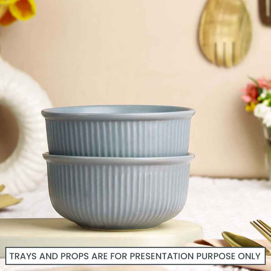 The Earth Store Grey Fringe 2Pc Ceramic Bowl Gift Set, 500 ml Each Microwave Safe, Snack Serving